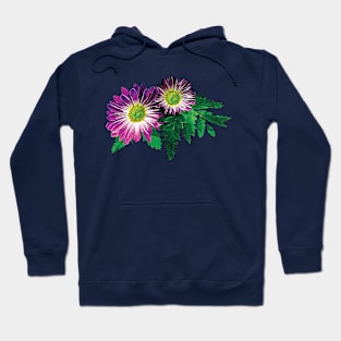 Daisies - Magenta and White Daisies and Ferns Hoodie